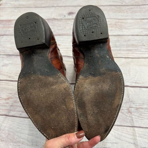 Vintage Tony Lama Eel Patchwork Cowboy Boots Brown Leather Western Size 11.5 D - Picture 6 of 13